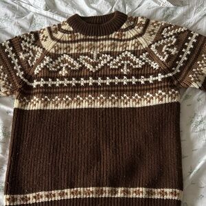 One of a kind, handmade wool size small. Cozy Brown and Cream Women's Sweater